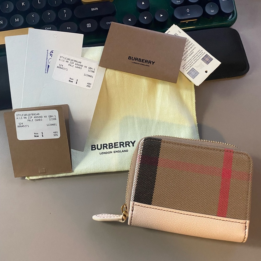 Burberry Beige and Red Checkered Wallet